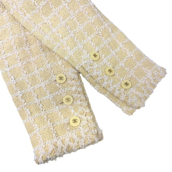 CHANEL Vintage 94P CC Mark Logo Tweed Jacket #38 Yellow White Cotton  [106374] - Picture 10 of 12